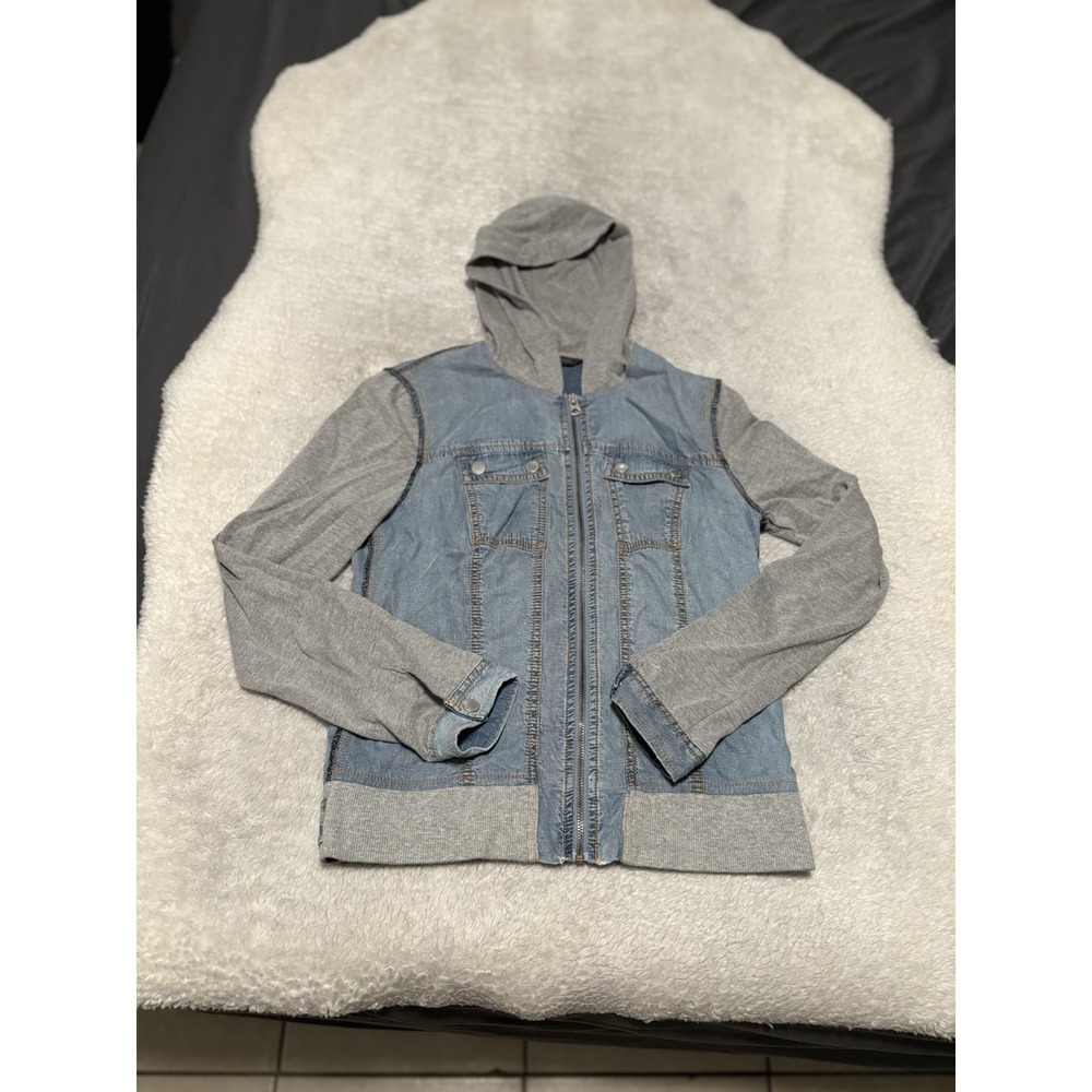 Armani‎ Exchange Women's Blue Denim Hooded Gray Light Jacket Size Medium